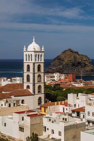 Canary Islands-Tenerife Island-Garachico-elevated town view with the Iglesia de Santa Ana church